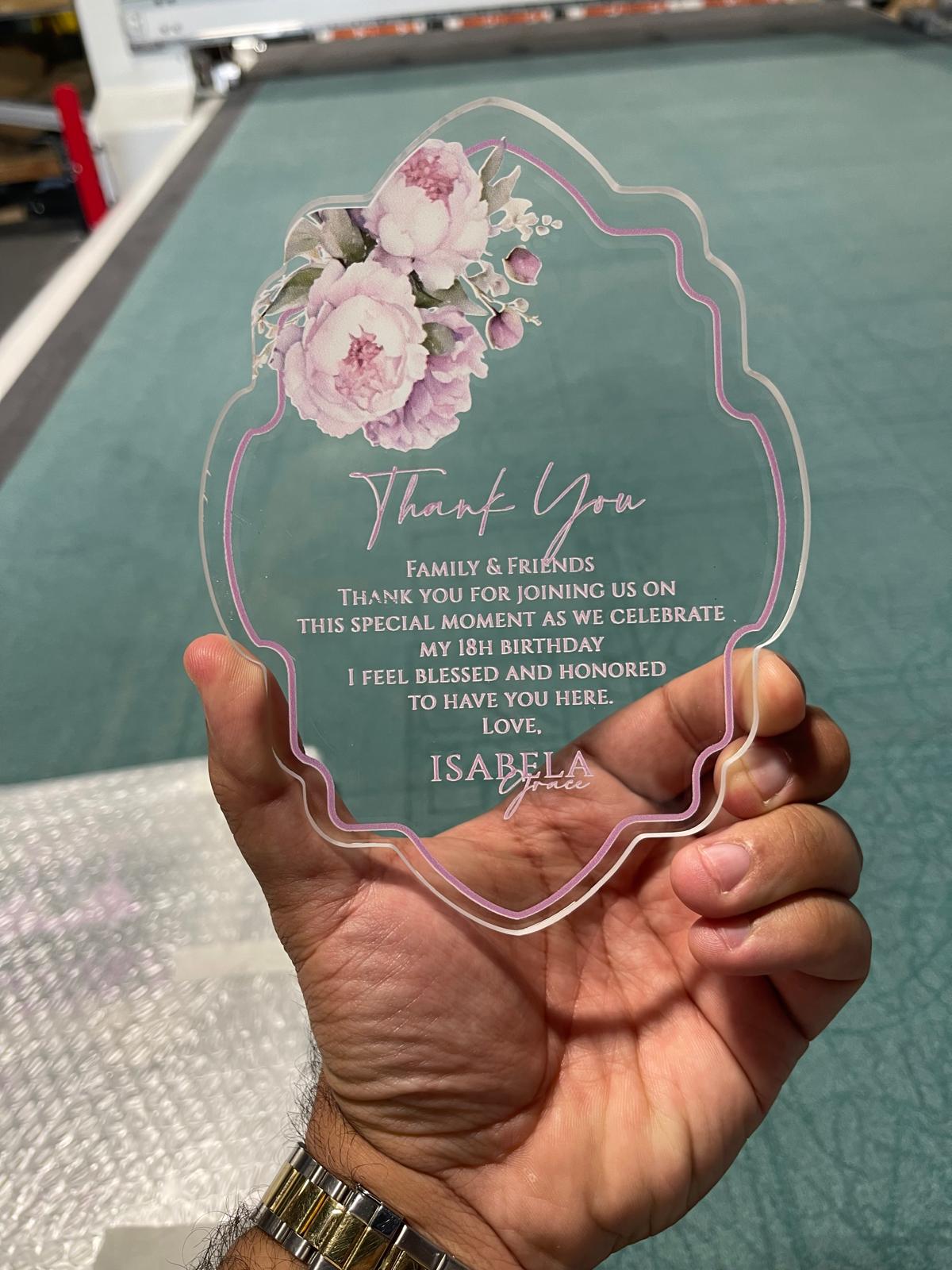 Acrylic Invitations / Thank You Cards