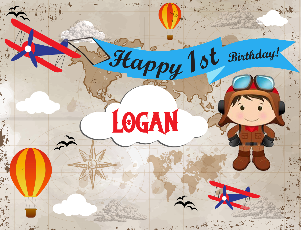 VINTAGE WORLD MAP BACKDROP - Twins Print